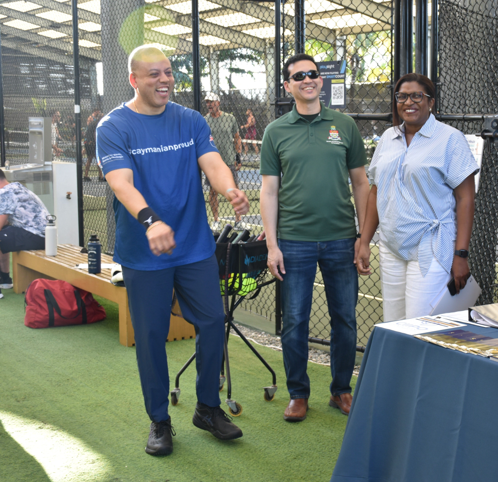 Premier André Ebanks, MFSC chief officer Dr Dax Basdeo and deputy governor designate Gloria McField-Nixon, ahead of the games (Photo: CIIPO)