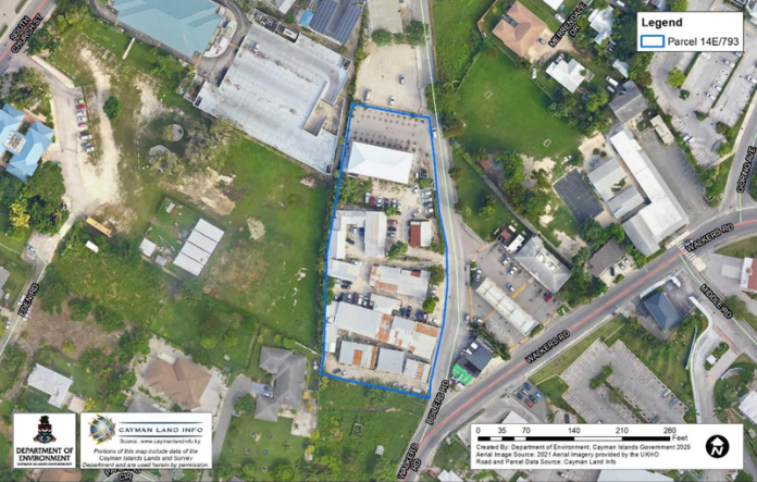 The application site with the parcel boundaries highlighted in blue (Photo: UKHO/CPA)