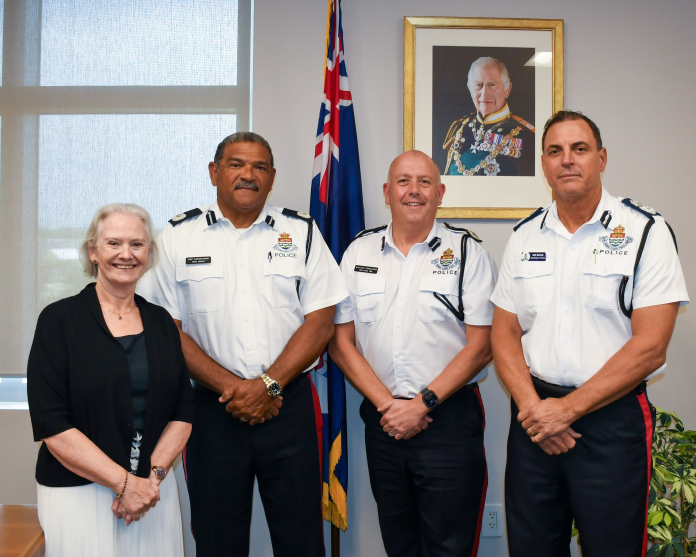Governor Jane Owen, acting assistant commissioner Brad Ebanks, deputy commissioner Robert Atkin and police commissioner Kurt Walton (Photo: RCIPS)