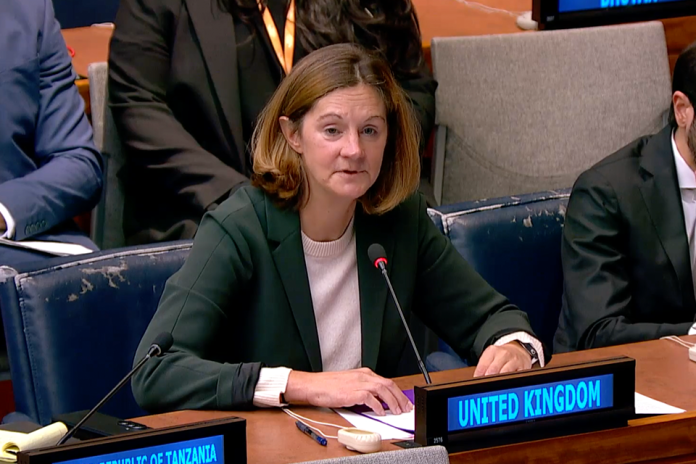 Ambassador Kate Foster, the UK’s deputy permanent representative to the United Nations, addresses the Fourth Committee in New York (Photo: UK FCDO)